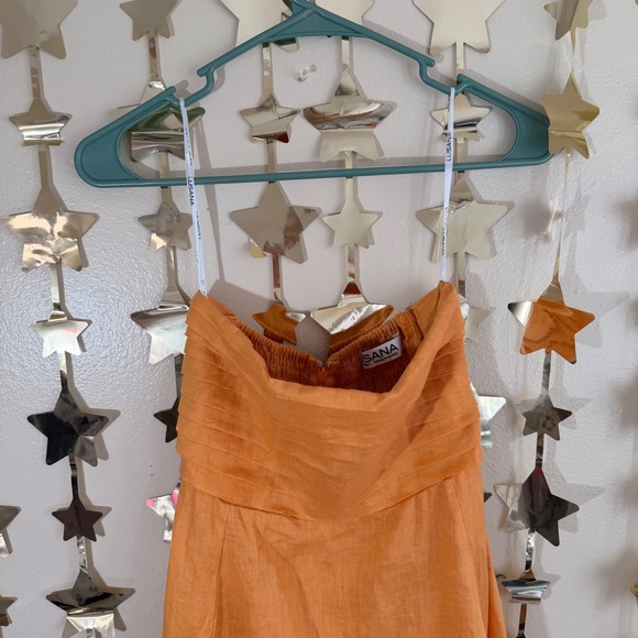 Lusana Orange Strapless Pleated Bodice Smocked Back Maxi Dress Summer Beach - Picture 9 of 10